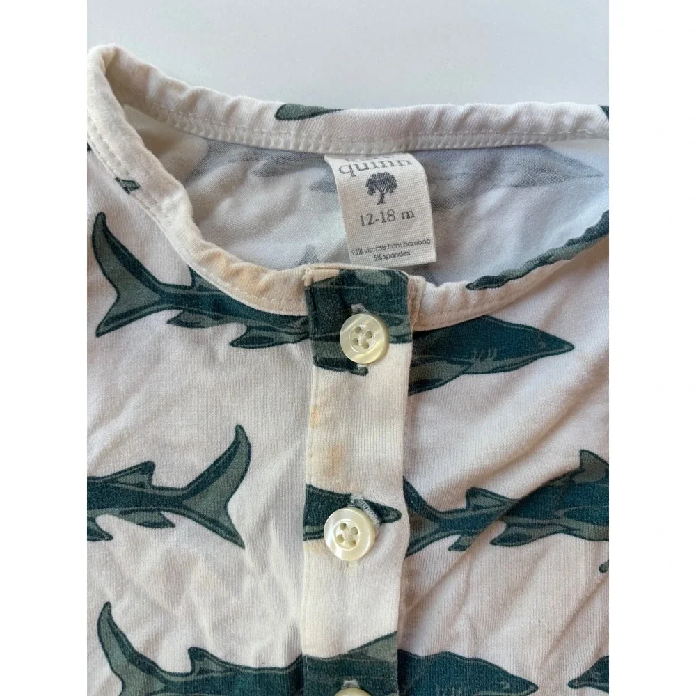 Kate Quinn Shark Print Bamboo Romper Bundle Blue‎ Green Short Sleeve 2pc 12-18M